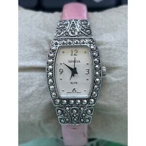 Geneva Silver Tone Pink Band Women’s Cuff Watch